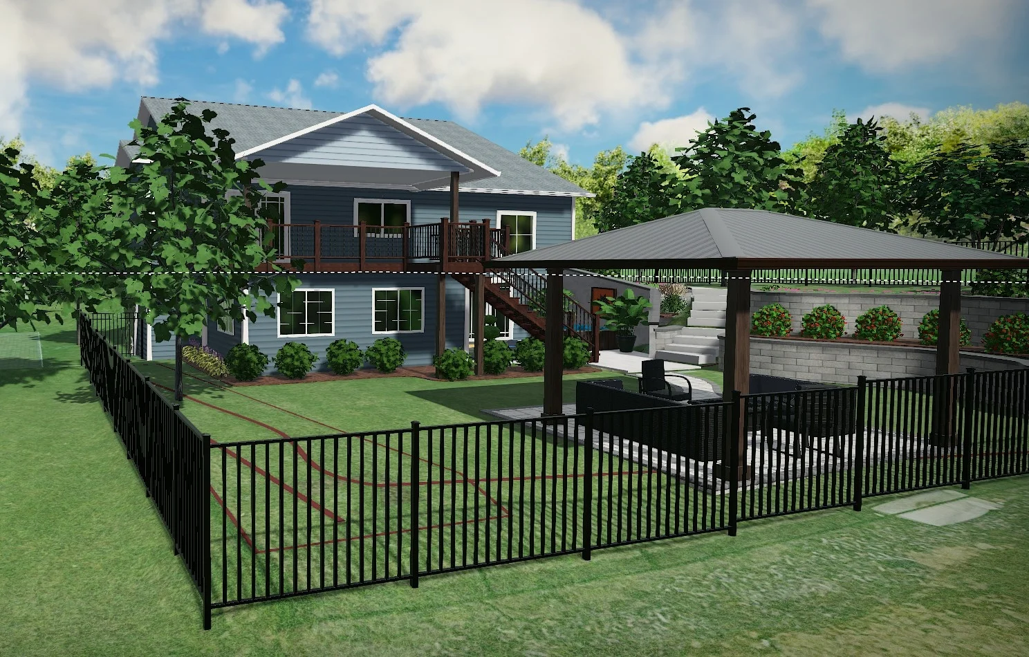 3D landscape design with gazebo and outdoor living space by Landforms Design Inc Cedar Rapids Iowa