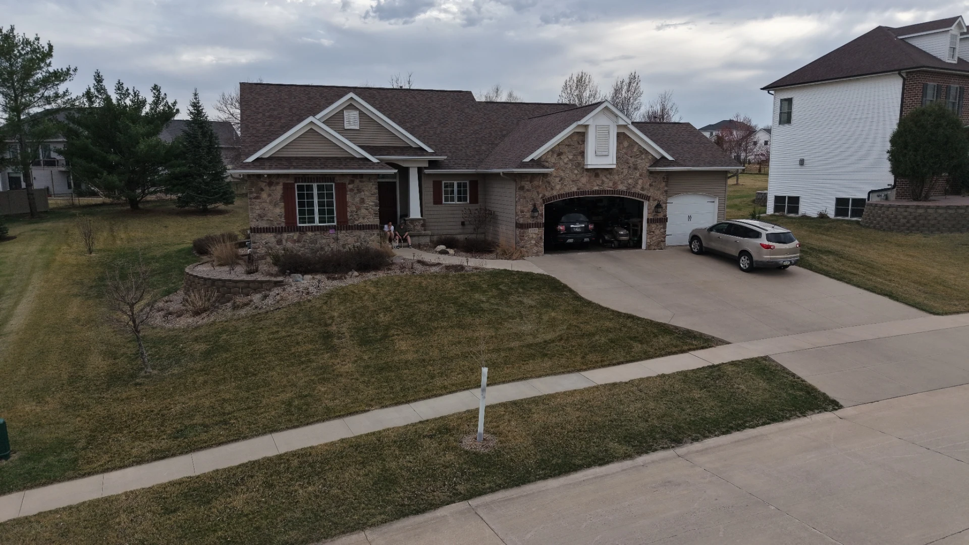 Before — drone photo of home before Landforms landscape design