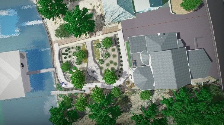 Aerial 3D landscape design for lakefront property — Landforms Design Inc Iowa