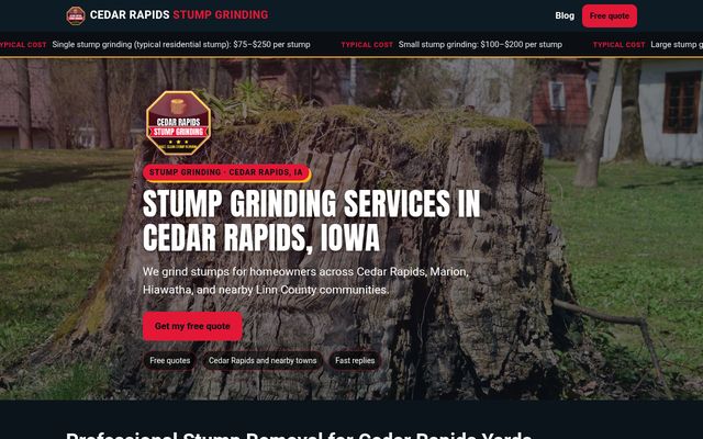 Cedar Rapids Stump Grinding website preview