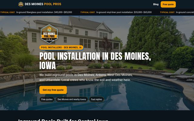 Des Moines Pool Pros website preview