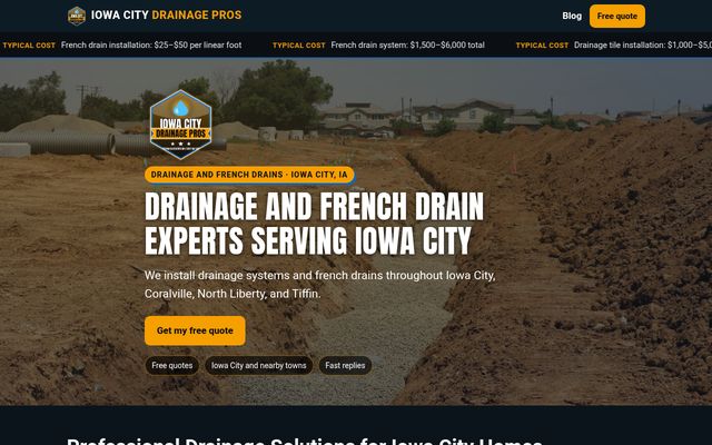 Iowa City Drainage Pros website preview