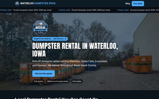 Waterloo Dumpster Pros website preview